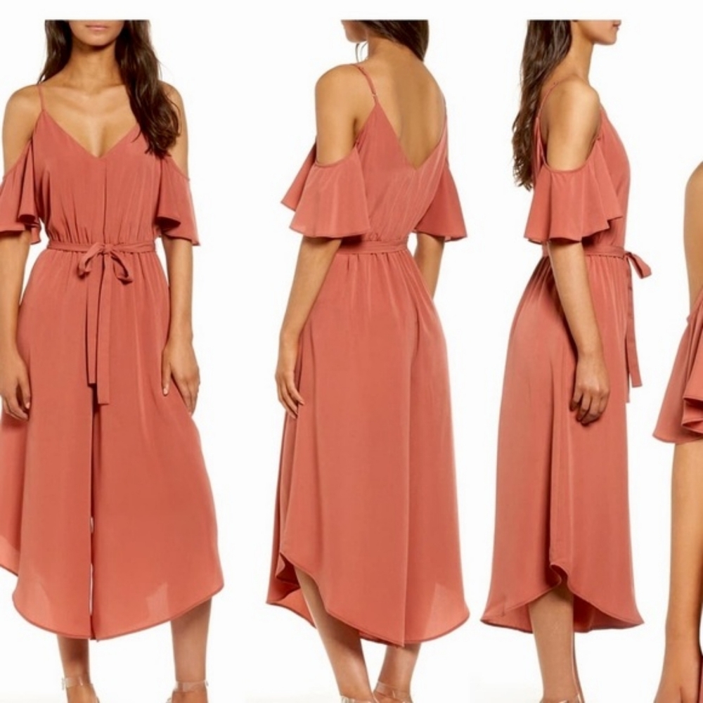 Leith Terra Cotta Cold Shoulder Jumpsuit